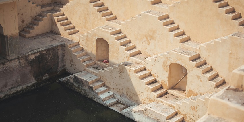A view of the geometric stepwell, Panna Meena Ka Kund, a hidden gem in Rajasthan.