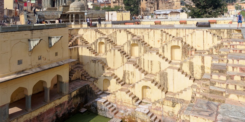 The image shows the Panna Meena ka Kund stepwell in Amber, an offbeat tourist attraction in Jaipur