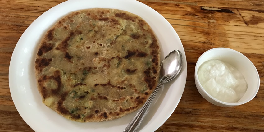 Snapshot of the tasty Alloo parathas at the anjlika pastry Shop in Delhi