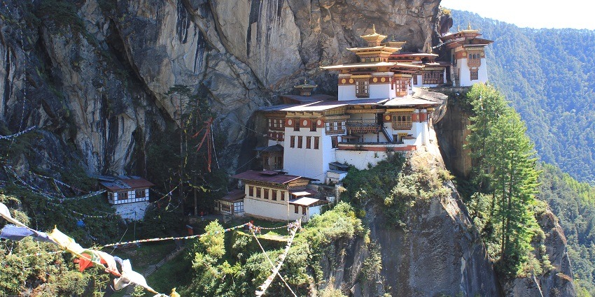 Tiger's Nest Monastery in Paro, Bhutan, a top tourist attraction and pilgrimage site.