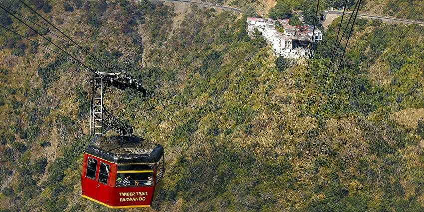 A cable car at Timber Trail in Parwanoo offers scenic views of the Shivalik Hills