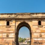 Agharai Gate in Patan, Gujarat, India, featuring ancient architectural details and stone carvings