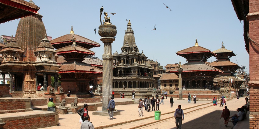 A scenic view of the historic Durbar Square of Nepal, built in traditional architecture