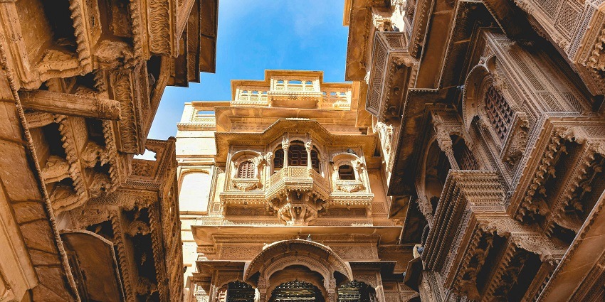 Picturesque view of Patwon ki Haveli is a popular tourist attraction in Jaisalmer