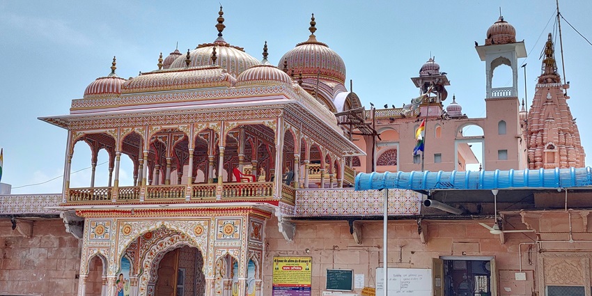A grand Jain temple with marble pillars and intricate carvings, one of the best things to do in Vijayawada.
