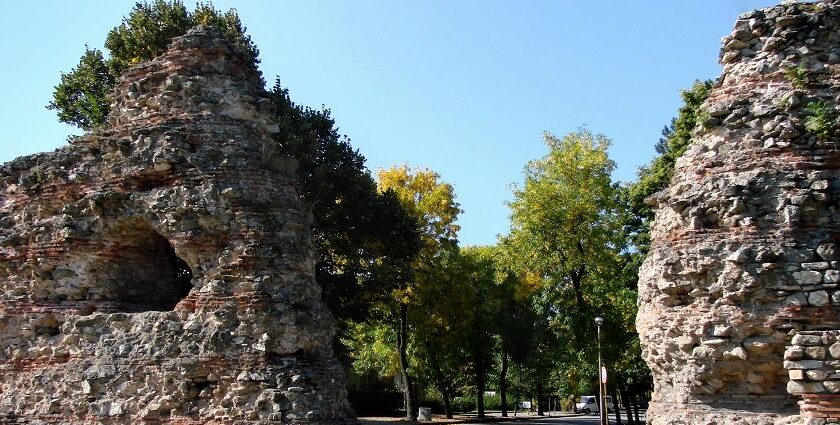 A picture of a monument in Hisar with trees and greenery all around the place