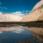 Panoramic view of the beautiful lake at the Nubra Valley in the lap of great Himalaya