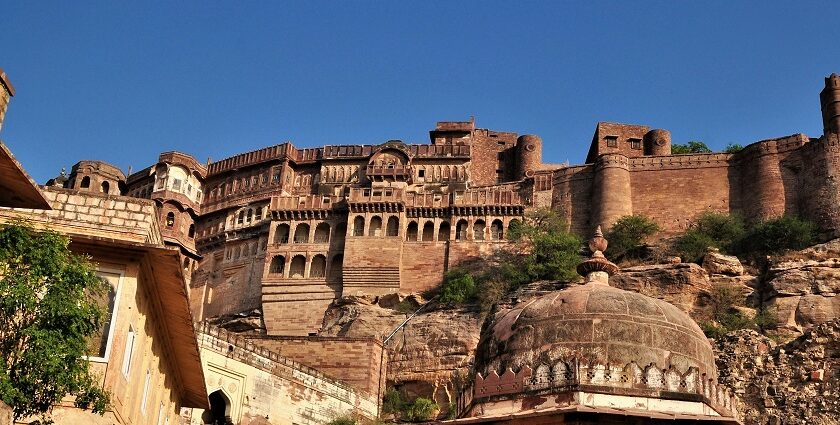 A scenic view of Mehrangarh Fort, one of the best places to visit in Rajasthan in October.