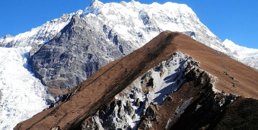 A breathtaking view of the snow-capped mountains in Leh Ladakh during the daytime.