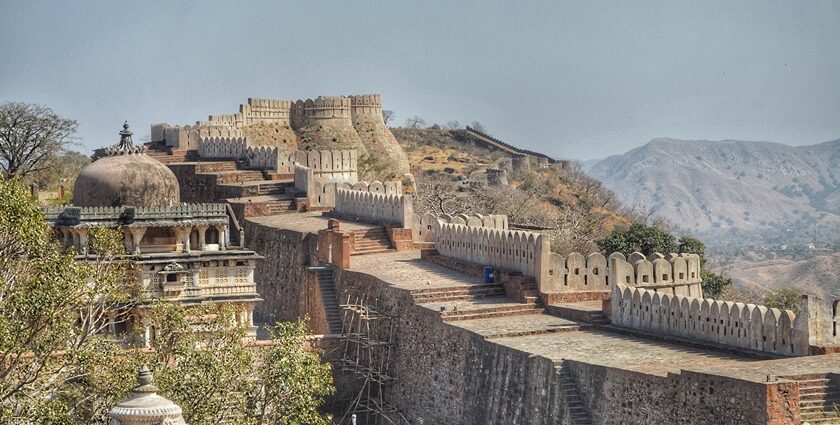 A serene view of Kumbalgarh Fort, known for having the second longest wall after the Great Wall of China