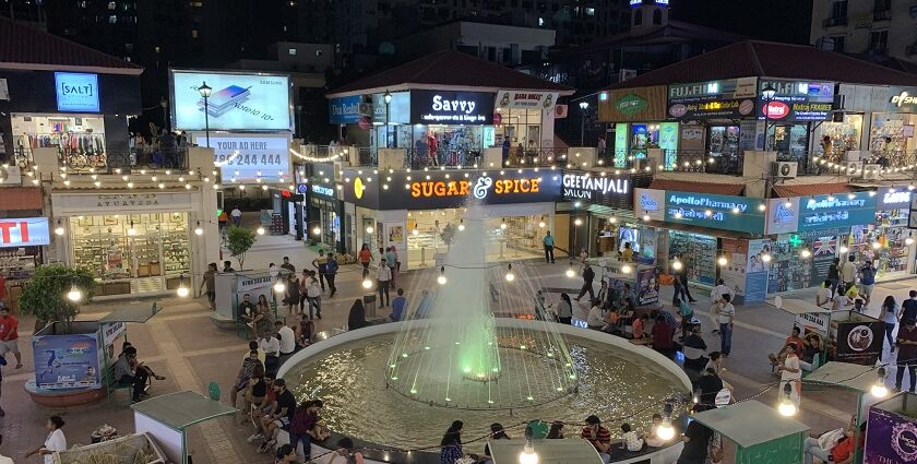 A scenic view of DLF Galleria market in Gurgaon at Night captured by a photographer.