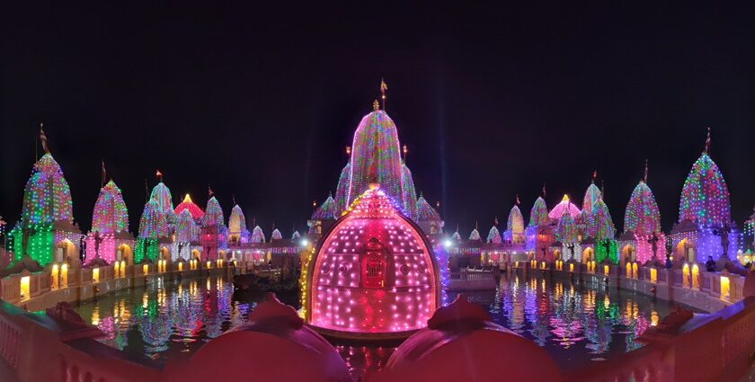 Poicha Temple decorated in beautiful lighting decorations.