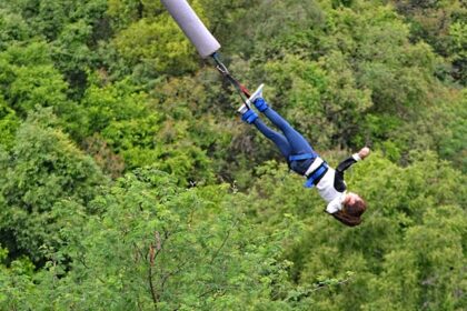 Pokhara bungee jumping platform offers a cityscape view during the jump.