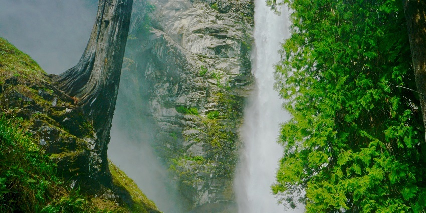 Panoramic views of the beautiful Polluru Waterfalls in the state of Andhra Pradesh