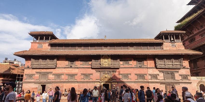 The view of Patan Museum and people outside the museum.