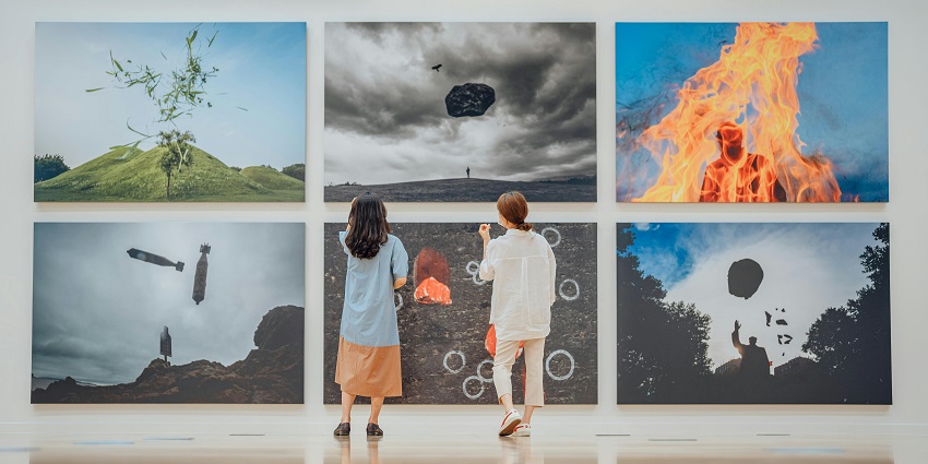 Pragati Gallery showcases contemporary paintings with abstract and social themes.