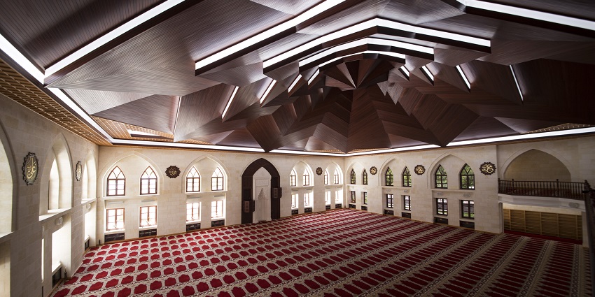 Inside the prayer hall of the mosque offering a serene environment