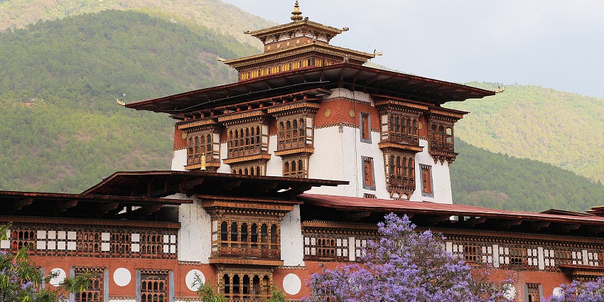 Punakha Dzong, a grand fortress-monastery situated at the confluence of rivers.