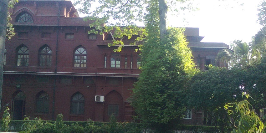 A view of a building on the Punjab University campus in Chandigarh.