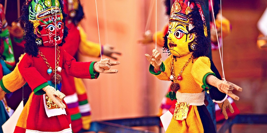 A shot from one of the puppet performances in the Thang Long Water Puppet Theatre.