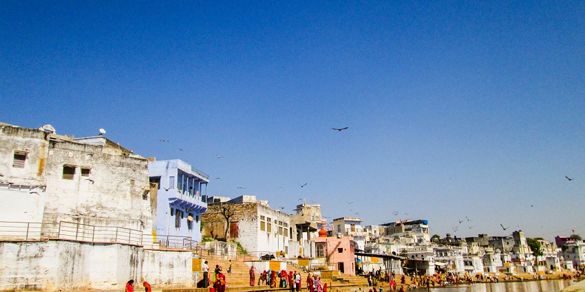 Pushkar, an ancient city in Rajasthan is famous for its sacred lake and camel fair.