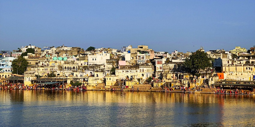 The best place to see near Ajmer, Rajasthan is Pushkar with colourful carts and houses