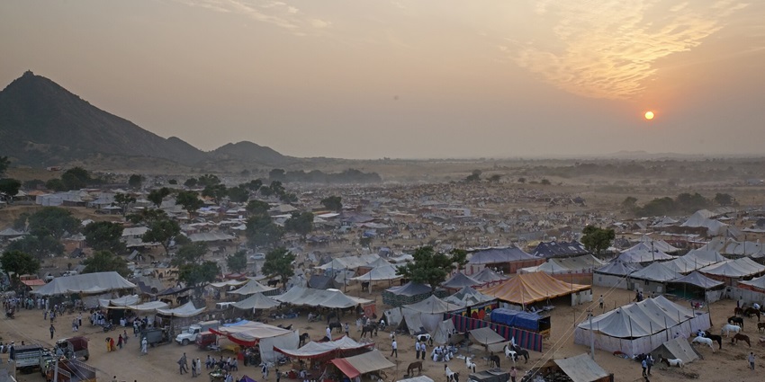 Pushkar Camel Fair is known for the November event with camel trading, folk performances.