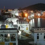 View of the lake at night, one of the best places to experience the authentic Pushkar nightlife