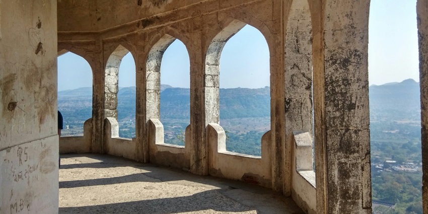 View from inside the halls of Qila Taragarh Sahib, looking over the city