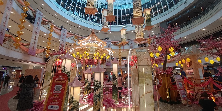 Modern exterior view of Queensbay Mall, one of the places for shopping in Malaysia.