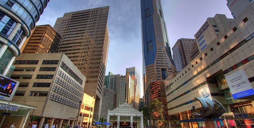 An image of Raffles Place located in Singapore known for its vibrancy in every moment.