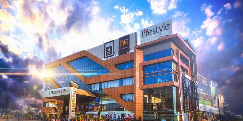 Inside Rahul Raj Mall is showcasing spacious interiors and stores.