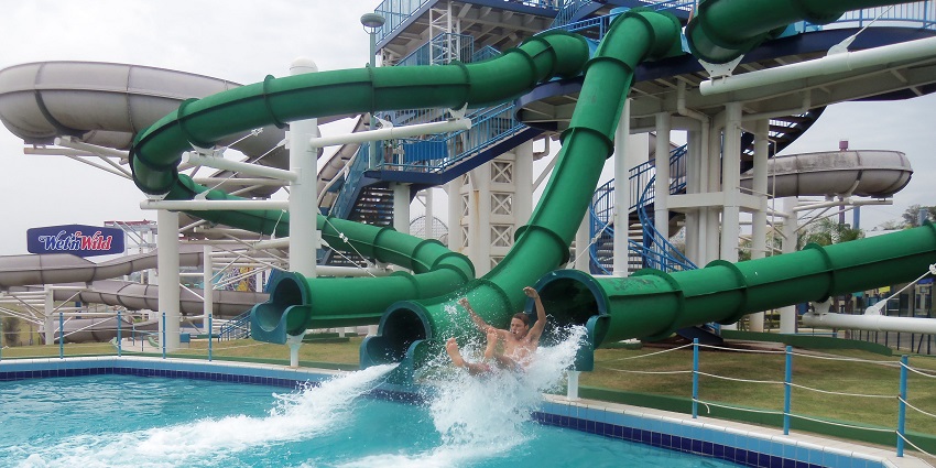 Fun-filled water slide at one of the top water parks in Nepal on a sunny day