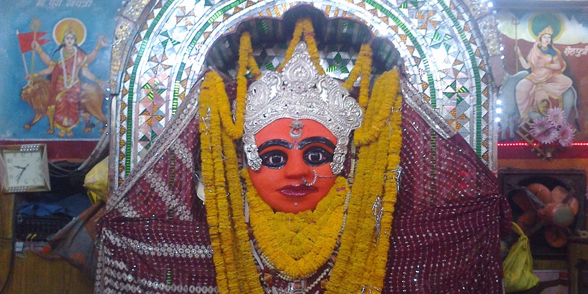 Raj Rajeshwari Temple deity, a form of Durga, Shajapur, Madhya Pradesh, India.