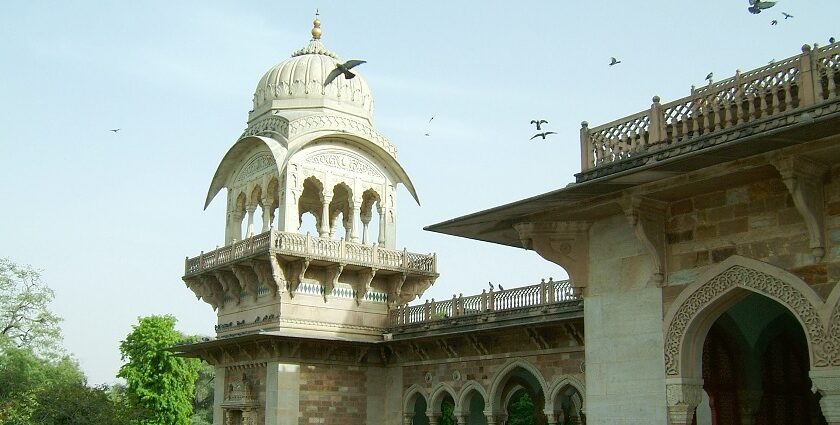 The Albert Hall Museum, Rajasthan Museum in Jaipur, showing its grand facade and decorative towers.