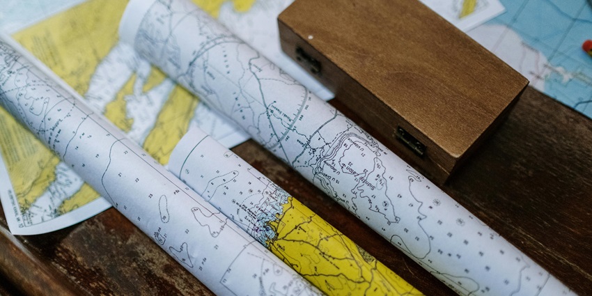 Rolled up maps on display at Rajasthan State Archives Museum, famed for its historical collection of elaborate maps.