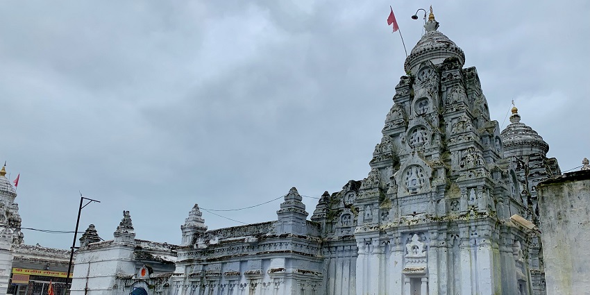 Wilde angle view of a historic Vishnu temple at Rajim