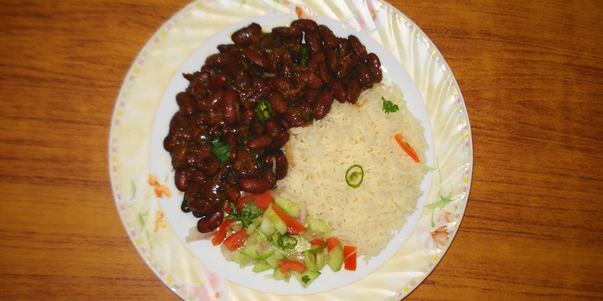 Snap of the Rajma Chawal served on the ceramic plate in the restaurant