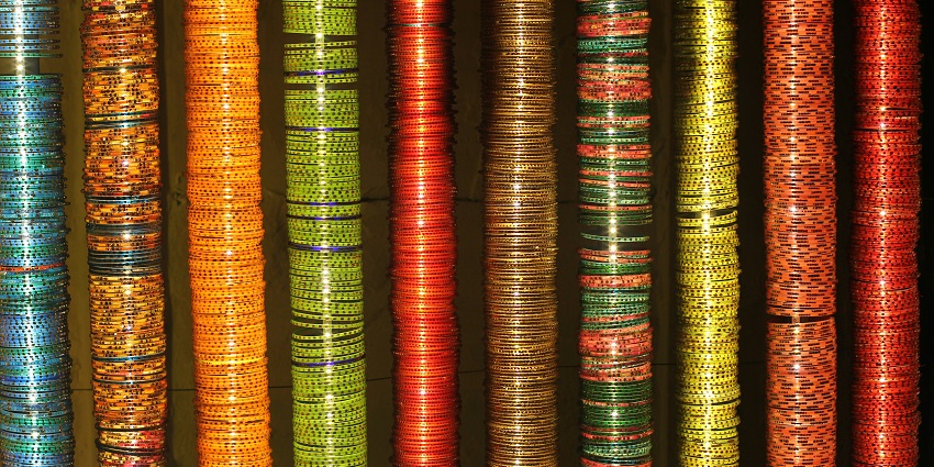 A glimpse of colourful and traditionally designed bangles being sold at Rajouri Garden.