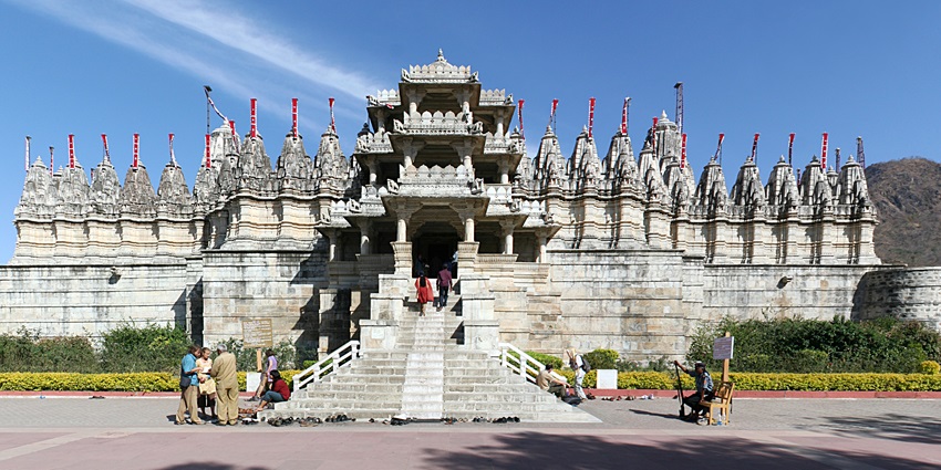 Image of Ranakpur Jain Temple - Front Side - stunning marble architecture and over 1,400 beautifully carved pillars