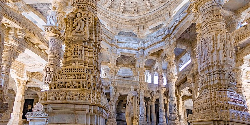 The intricately carved pillars of the Jain temple in Ranakpur, 130 km from Sojat Fort.