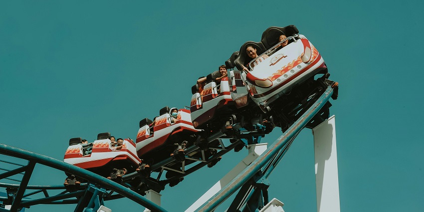 Snapshot of the thrilling rrollercoaster ride in the adventure park of the Rithala