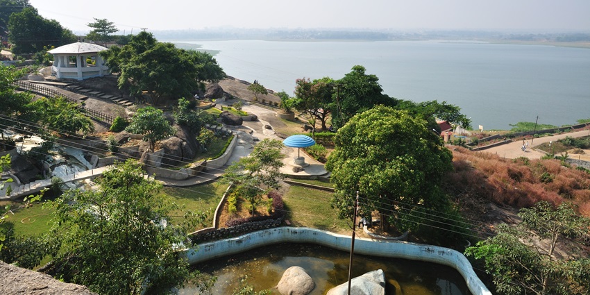 An aerial picture of the Rock Garden in Ranchi with greenery spread all around
