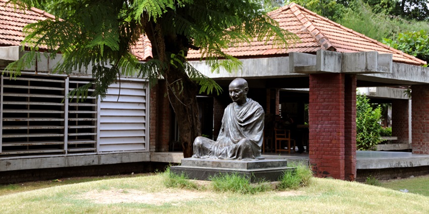 The entrance to Sabarmati Ashram Museum, one of the places near the Jhulta Minara of Sidi Bashir Mosque