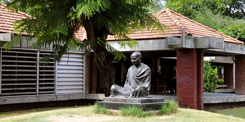 The statue of Mahatma Gandhi outside the Gandhi Ashram, one of the attractions near this water park