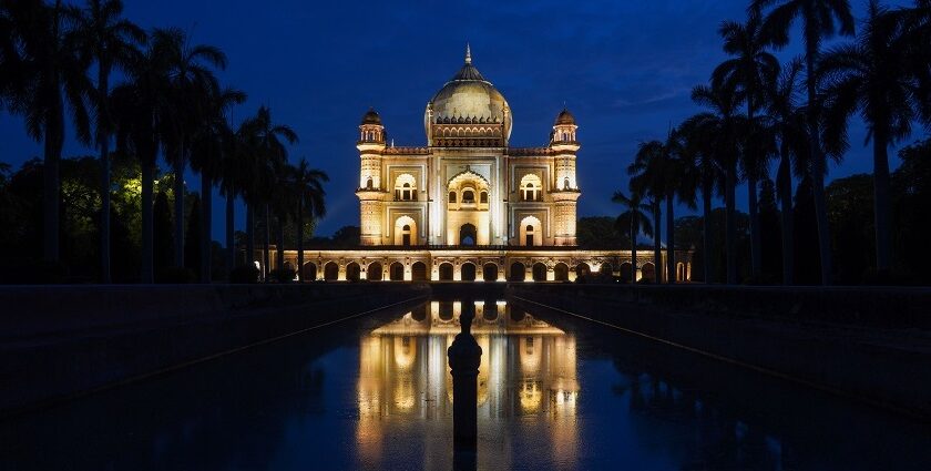 Night view of Safdarjung Tomb, with the structure looking extremely mesmerising.