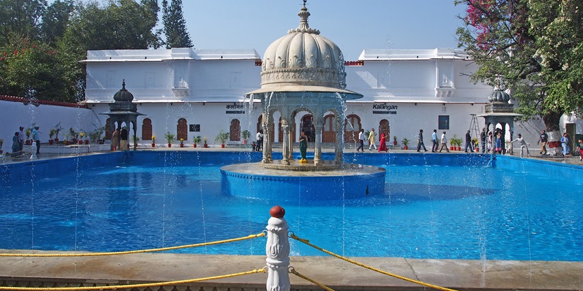 Marble pavilion and lotus pool in Saheliyon Ki Bari garden, Udaipur.