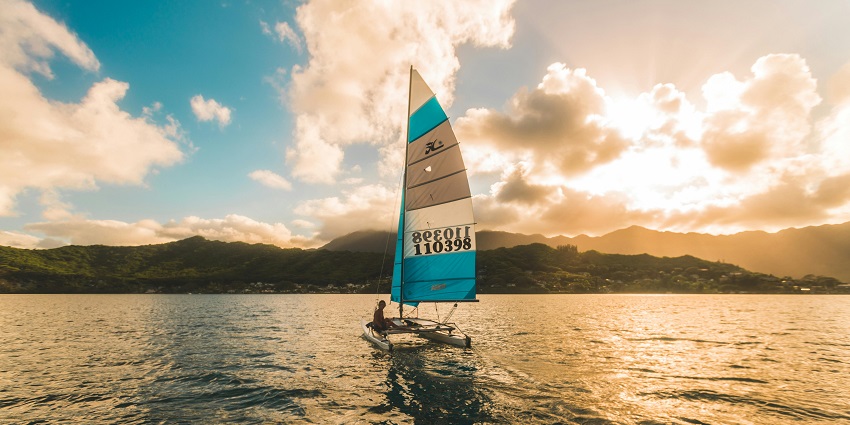 A person sailing on a beautiful yacht in Goa, one of the top Sinquerim Beach water sports.