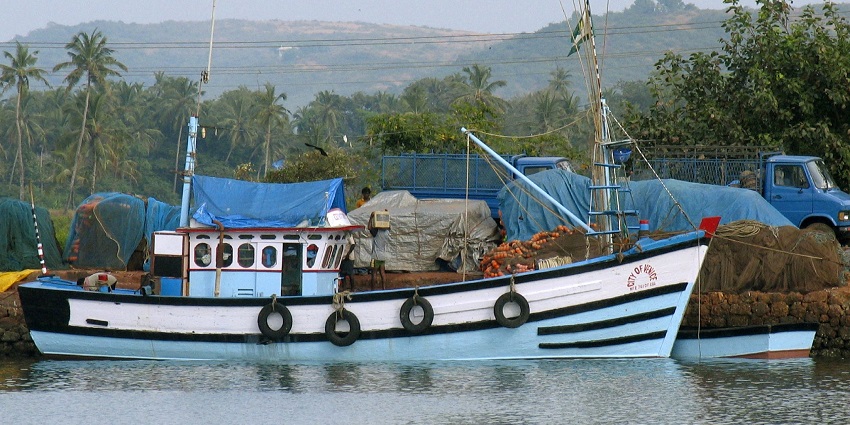 A fishing boat near the banks of the Sal River, close to the coastal town of Margao.