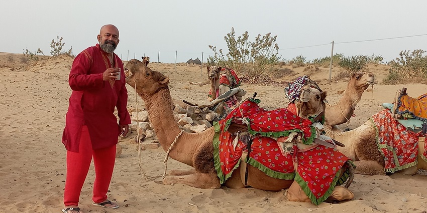 Stunning desert scenery and camel rides may be found at the serene Sam Sand Dunes.